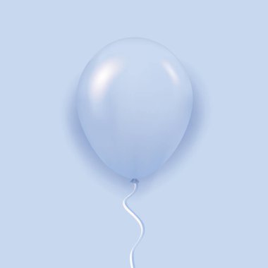 Kurdeleli gerçekçi bir balon. Mavi arka planda mavi balon. Vektör deposu