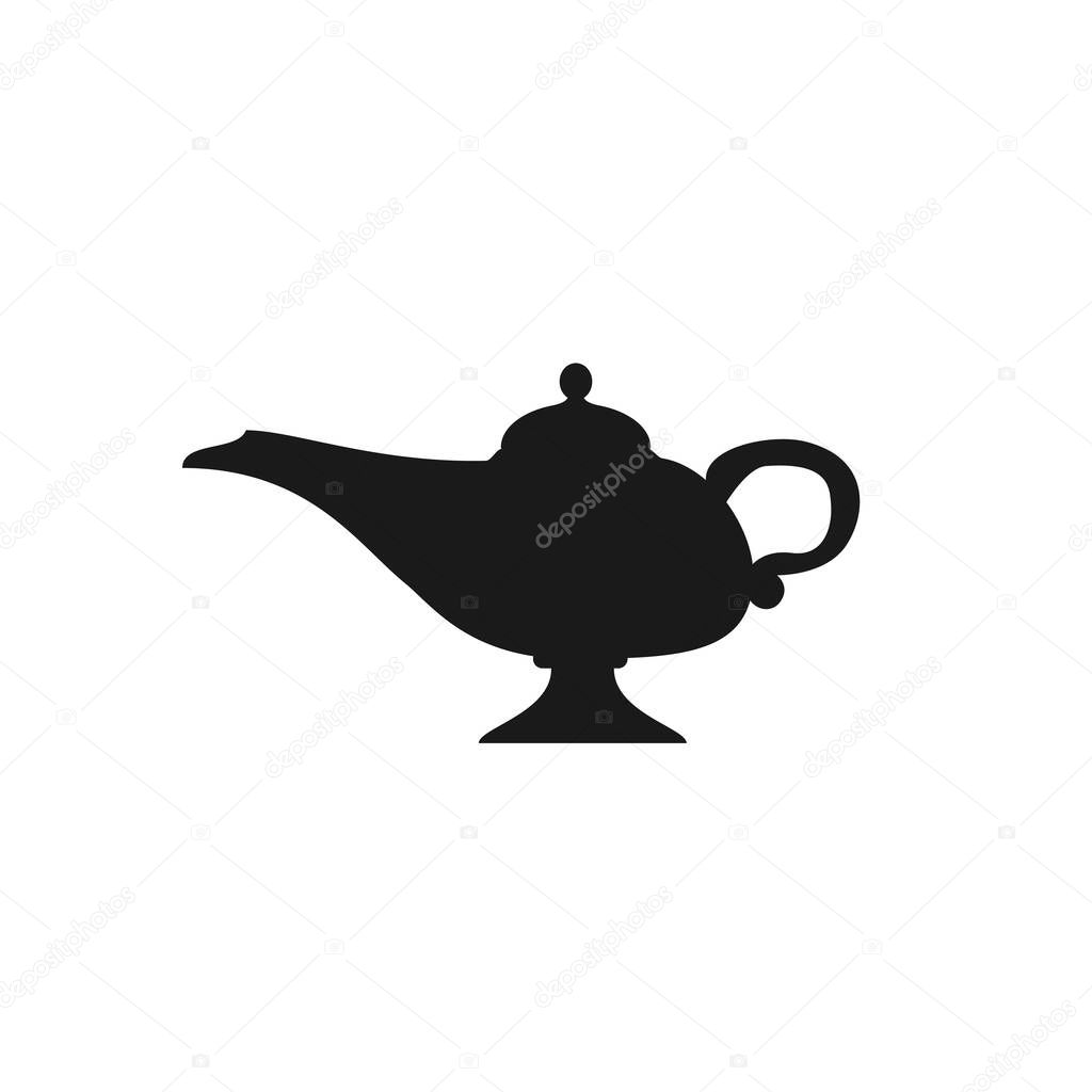 Magic lamp silhouette isolated on white background. Aladin lamp icon. Vector stock