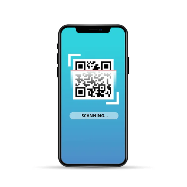 Escanear Código Smartphone Aislado Sobre Fondo Blanco Concepto Verificación Existencias — Vector de stock