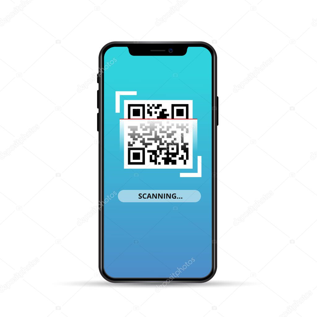 Scan QR code to smartphone isolated on white background. Qr verification concept. Vector stock