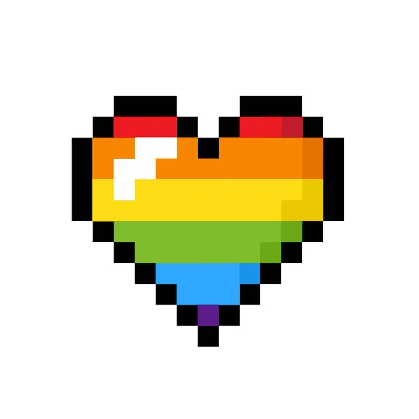 Pixel Stolz Regenbogenherz Isoliert Auf Weißem Hintergrund Kunst Bit Design — Stockvektor