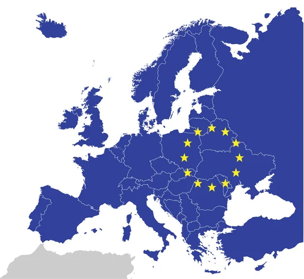 Mappa Della Bandiera Europea Isolata Sfondo Bianco Mappa Dell Europa — Vettoriale Stock