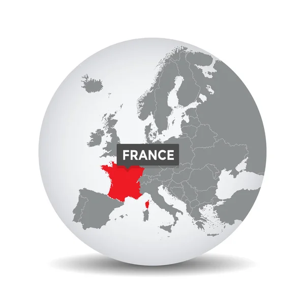 Światowa Mapa Globu Identyfikująca Francję Mapa Francji Francja Szarym Politycznym — Wektor stockowy