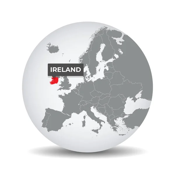 Światowa Mapa Globu Identykacją Irlandii Mapa Irlandii Irlandia Szarym Politycznym — Wektor stockowy