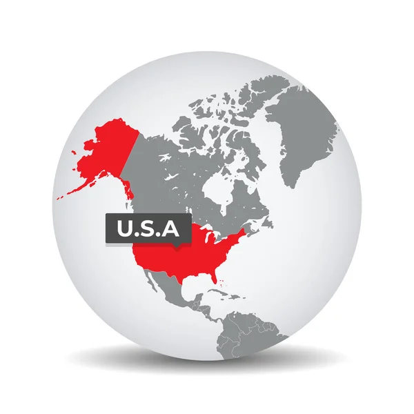 Amerika Birleşik Devletleri Haritasının Saptandığı Dünya Haritası Amerika Birleşik Devletleri — Stok Vektör