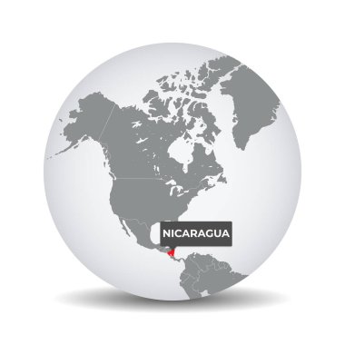 Nikaragua 'nın kimliğine sahip dünya haritası. Nikaragua haritası. Nikaragua 'da gri politik 3D dünya üzerinde. Kuzey ve Orta Amerika haritası. Vektör deposu.