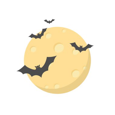 Dolunay ve uçan yarasalar beyaz arka planda izole edilmiş. Cadılar Bayramı konsepti Vektör deposu.