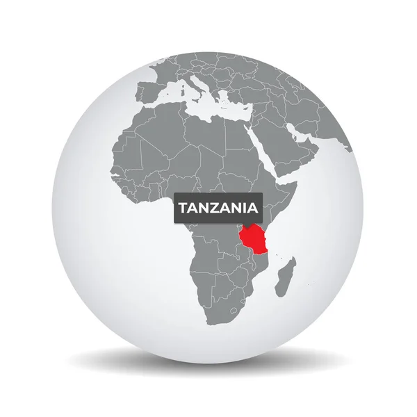 タンザニアのアイデンティティを持つ世界地図 タンザニア地図 グレーの政治的な3D世界でタンザニア アフリカ地図だ ベクター株式 — ストックベクタ
