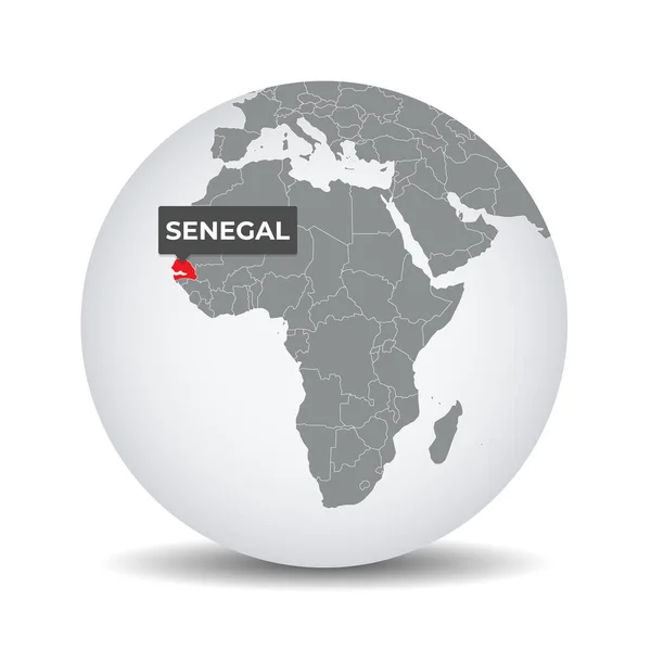 セネガルのアイデンティティを持つ世界地図 セネガルの地図 グレーの政治的な3D世界でセネガル アフリカ地図だ ベクター株式 — ストックベクタ