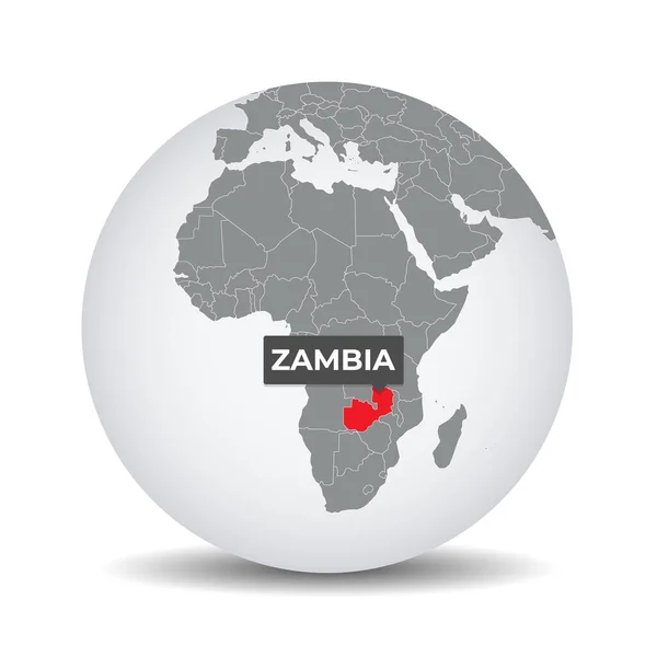 ザンビアのアイデンティティを持つ世界地図 ザンビアの地図 グレーの政治的な3D地球上のザンビア アフリカ地図だ ベクター株式 — ストックベクタ