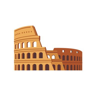 Düz stil Roma kolezyumu beyaz arka planda izole edilmiş. Vektör deposu