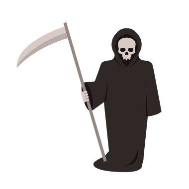 Beyaz arka planda izole edilmiş tırpanla Azrail. Vektör deposu