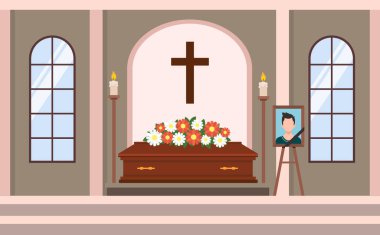 Kilise arka bahçesinde cenaze töreni. Vektör deposu