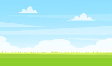 Açık yeşil çayır arka planı ve parlak gökyüzü. Vektör deposu