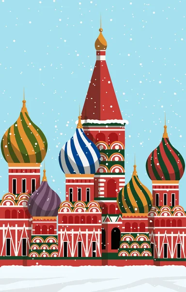 St. Basil Katedrali, Moskova 'daki Kızıl Kare binaları. Kış manzarası poster tasarımı. Popüler turist mimarisi. Vektör deposu