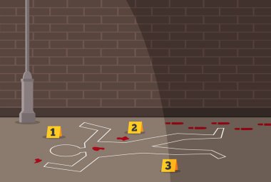 Polis olay yeri. Kurban kan izine rastlamış. Vektör deposu