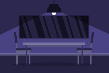 Boş bir sorgu odası. Suç zanlısı için gözaltı. Vektör deposu