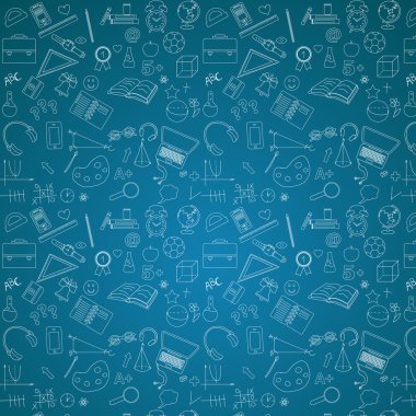 Okul desen mavi kara tahta arka plan, vektör çizim üzerinde.