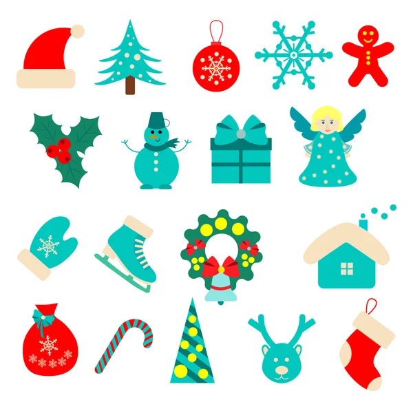 Ensemble d'icônes plates de Noël — Image vectorielle