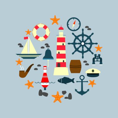 Deniz ve deniz simgeler, işaret ve sembolleri kümesi
