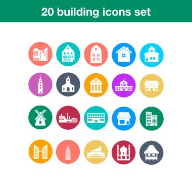 Bina düz Icon set