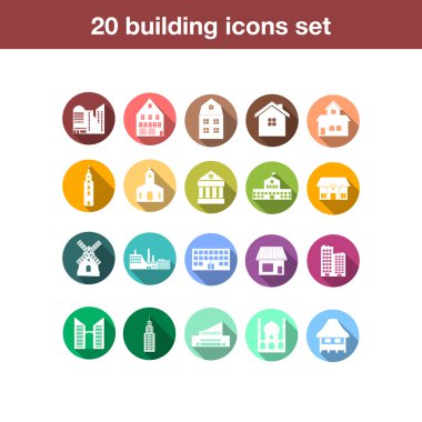 Bina düz Icon set