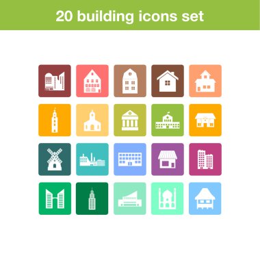 Bina düz Icon set