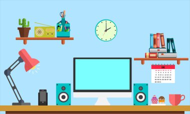 Düz çalışma alanı Web afiş. Düz tasarım çizim çalışma alanı, iş, yönetim, strateji, dijital pazarlama, finans, sosyal ağ, eğitim için kavramlar.