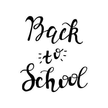 Okula geri dön. Beyaz arkaplanda izole harfler çizilmiş..