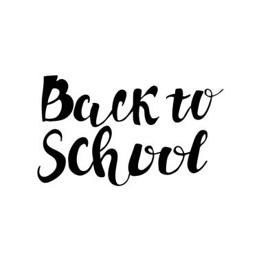 Okula geri dön. Beyaz arkaplanda izole harfler çizilmiş..