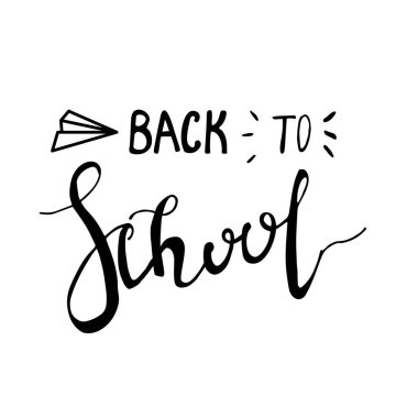 Okula geri dön. Beyaz arkaplanda izole harfler çizilmiş..