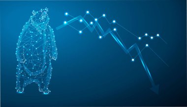 Borsa bayrağı. Ayılar mücadele ediyor. Özsermaye piyasası konsepti çizimi. Noktalar, çizgiler ve şekillerden oluşan yıldızlı bir gökyüzü ya da uzay şeklinde soyut bir resim