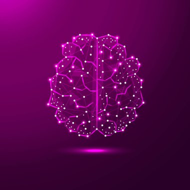 Beyin noktalardan, çizgilerden ve üçgenlerden oluşur. Yapay zeka biçimindeki çokgen şekli. Vektör çizimi. Beynin grafiksel kavramı