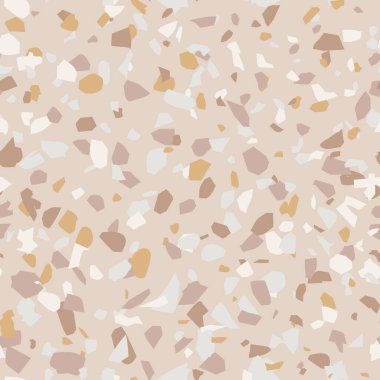 Terrazzo taşı stili bohem dikişsiz vektör taşı deseni sessiz Japandi, modern çiftlik evi sessiz gri, bilge yeşil, sıcak kahverengi ve bej rengi gölgeler..