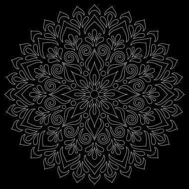 Siyah karalamalı beyaz çizgili mandala iyi bir ruh hali çizer.