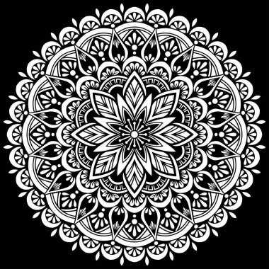 Siyah desenli beyaz mandala Şablon Karalamaları İyi ruh hali
