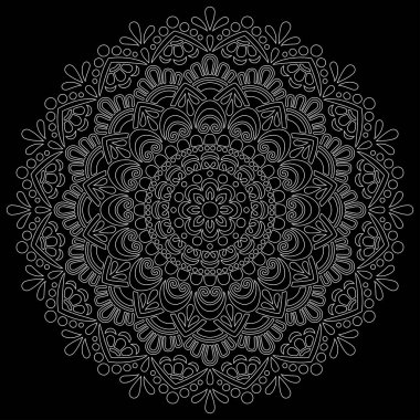 Siyah karalamalı beyaz çizgili mandala iyi bir ruh hali çizer.