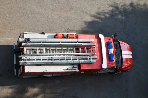 Fire Truck Top View Window House Building View — Stock Photo, Image