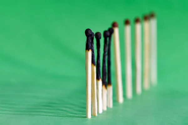 Selective Focus Losely Located Matchsticks Burnt Safe Distancing Matchsticks Prevents — Stock Photo, Image