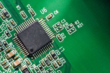 Seçici Odak, makro fotoğrafçılık, entegre elektronik devre aşırı yakın çekim, gemide mikroçip.