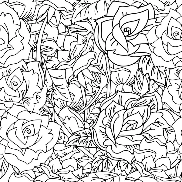 Nahtlose Muster Vektor Kontur Rosen Blume Illustration — Stockvektor