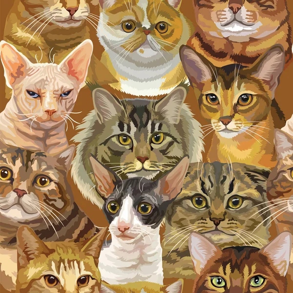 Διάνυσμα Ημιτελές Μοτίβο Ρεαλιστικές Γάτες Γεννά Πορτρέτα Πολύχρωμο Φόντο Για — Διανυσματικό Αρχείο