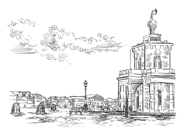 Vector Hand Drawing Sketch Illustration Della Dogane Punta Venice Venice — Archivo Imágenes Vectoriales