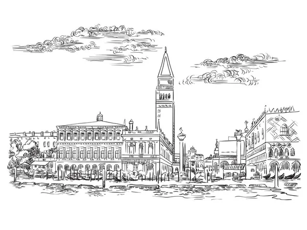 Vector Hand Drawing Sketch Illustration Mark Square Venice Venice Skyline — Vector de stock