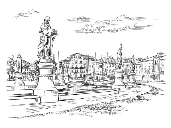 Ilustracja Ręcznego Rysunku Wektora Prato Della Valle Padwie Wenecja Cityscape — Wektor stockowy