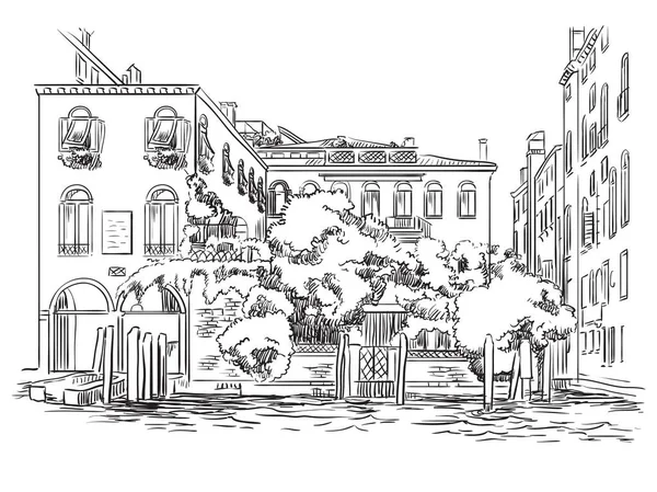 Vector Hand Drawing Illustration Venice Venice Cityscape Hand Drawn Sketch — Archivo Imágenes Vectoriales