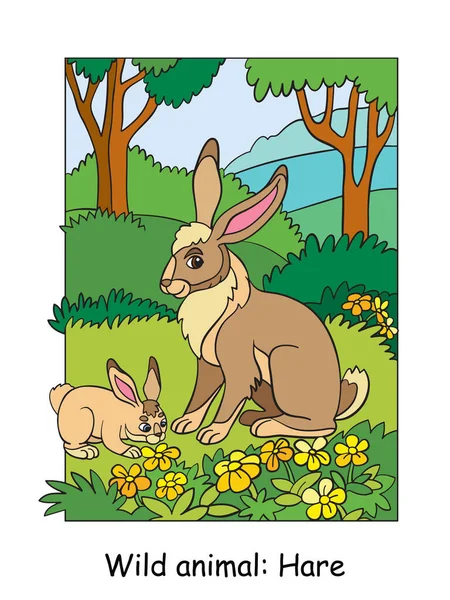 귀여운 어미와 토끼로 이루어진 반투명 만화적 일러스트죠 인쇄물 — 스톡 벡터