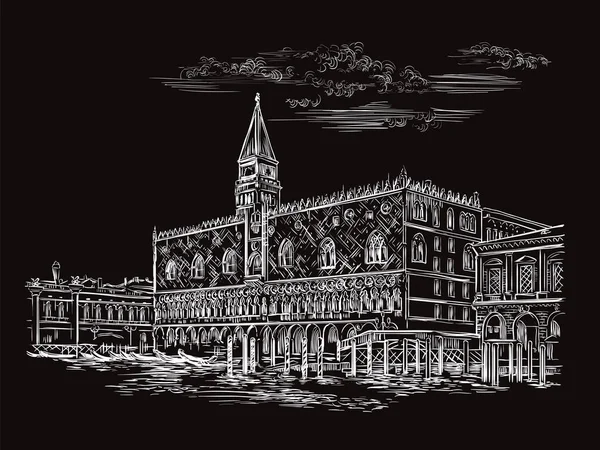 Vector Hand Tekening Schets Illustratie Van Doges Palace Venetië Venetië — Stockvector