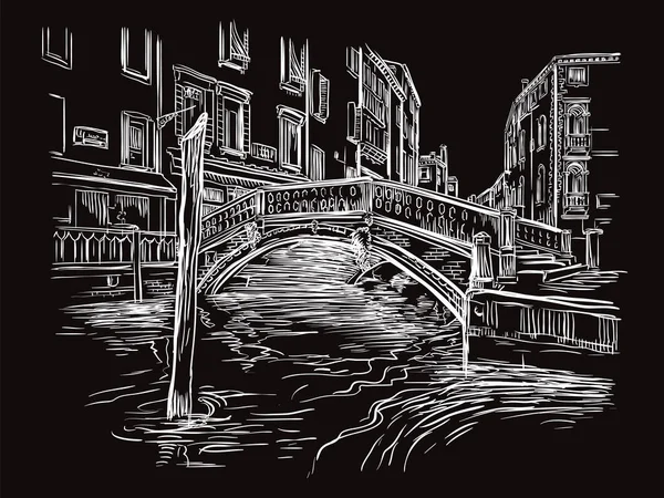 Venedik Teki Kanal Üzerindeki Köprünün Temsili Çizimi Venedik Şehir Manzarası — Stok Vektör