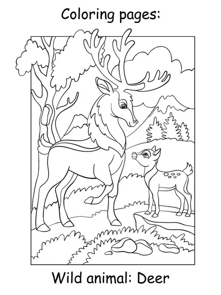 Vector Malvorlagen Mit Hirsch Vater Und Sohn Gebirge Illustration Der — Stockvektor